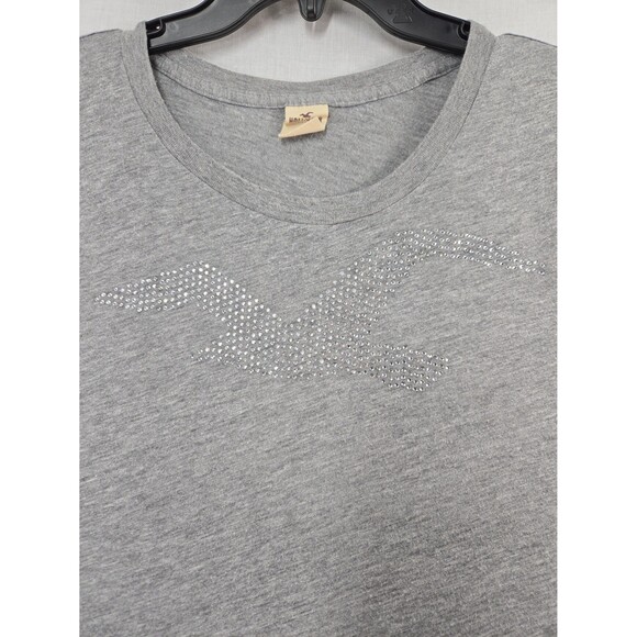 Y2K Hollister Grey T-Shirt Rhinestone Seagull Logo Women's Medium Bling Glam - Picture 3 of 8